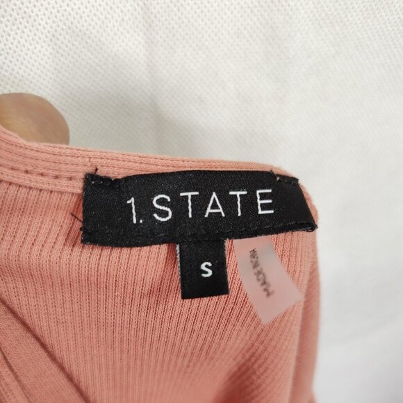 1. State Ribbed Tie Neckline Knit Top Women Size S Pink Long Sleeve NEW - Picture 5 of 7